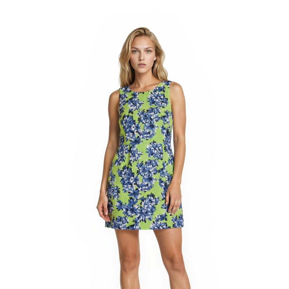 J Crew Sheath Dress Womens Size 6 Green Blue Floral 100% Cotton Sleeveless Lined